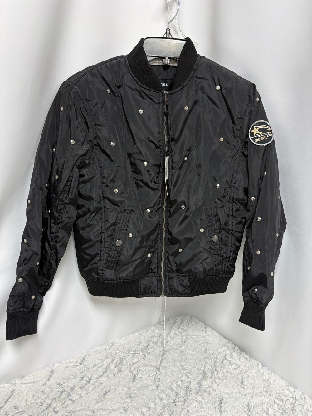 Diesel Black Stud-Embellished Bomber Jacket